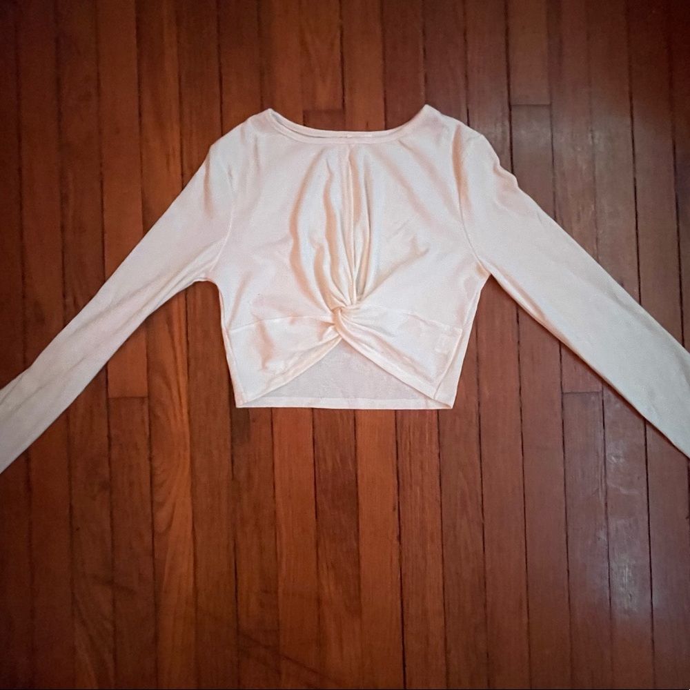 cinched white long sleeve tee